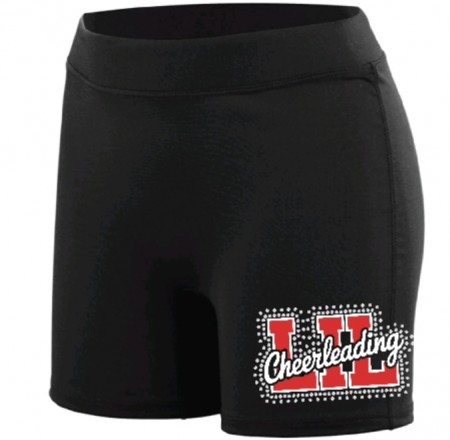 Loddefjord slimshorts med rhinestoneslogo.