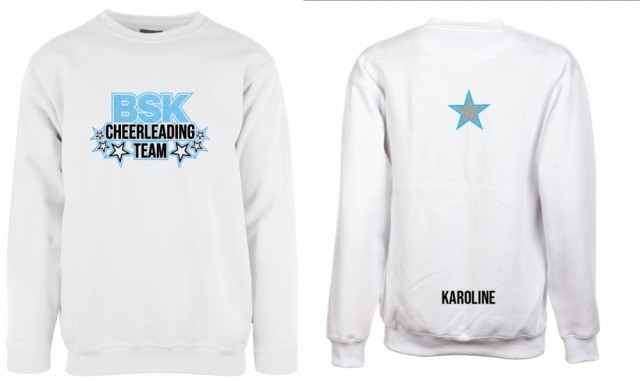 Hvit collegegenser BSK Cheerleadingteam